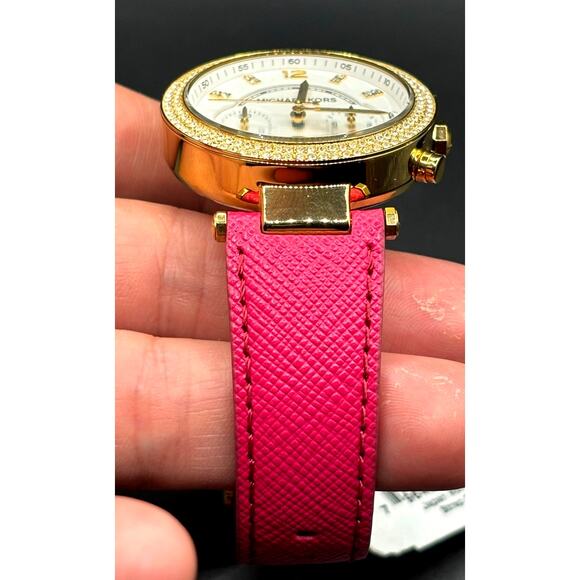 Michael Kors Parker MK2297 Crystal Chronograph Pink Leather Watch NWT main image 15